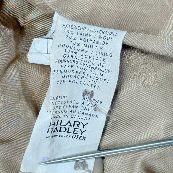 VTG Hilary Radley Wool Mohair Blend Coat Faux Fur Collar Gray Black Chest 43" - Picture 12 of 12